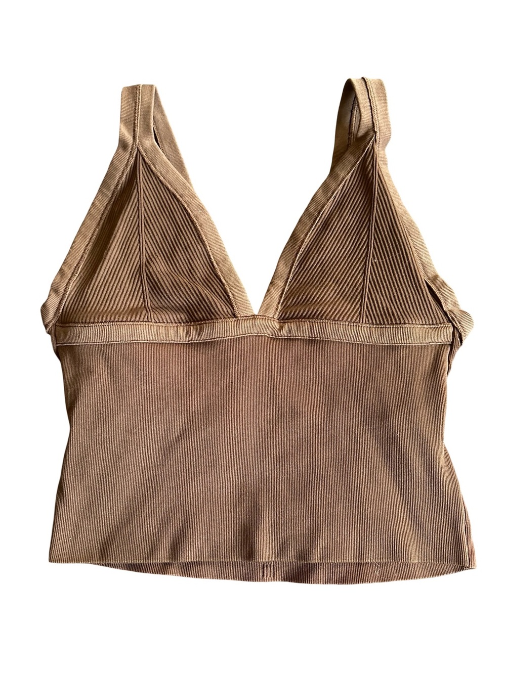 Urban Outfitters Ribbed V-Neck Bralette Tank - Tan
